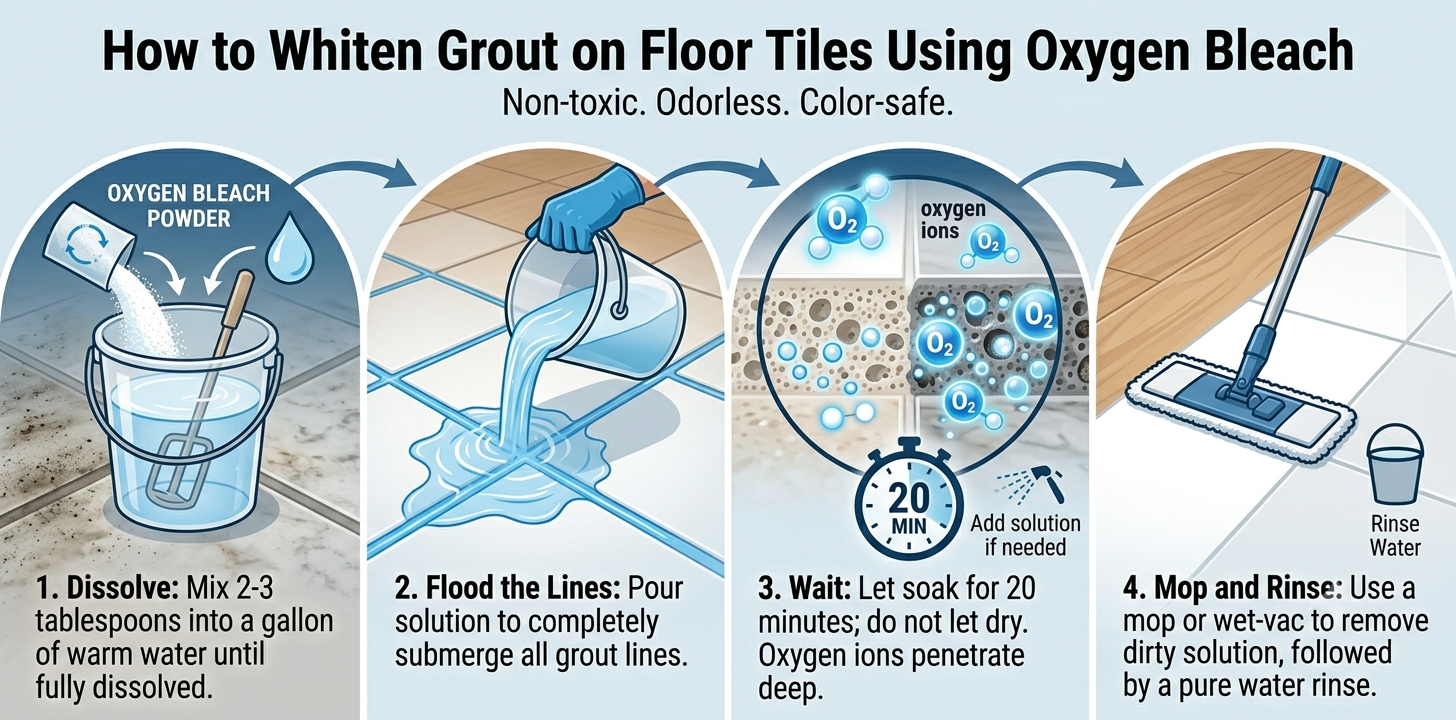 How to Whiten Grout on Floor Tiles Using Oxygen Bleach